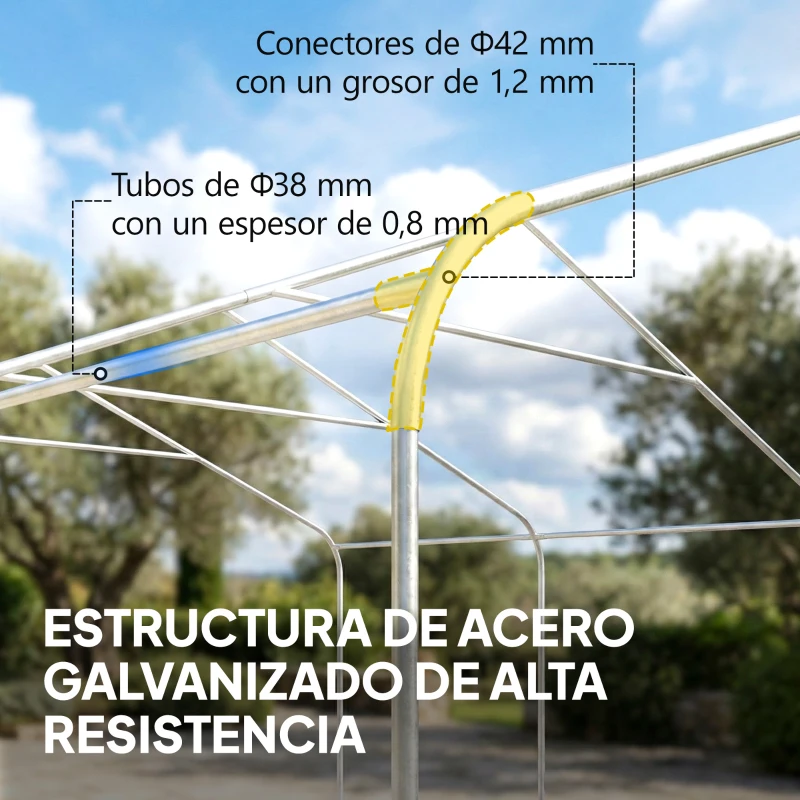 Outsunny Carpa Garaje Portátil 5x6 m con Estructura de Acero Galvanizado Impermeable Anti-UV Cobertizo para Herramientas Crema