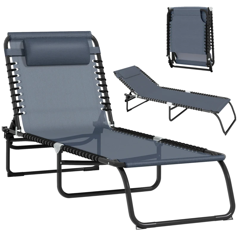 Outsunny Folding Sun Lounger, 3 Positions-Grey