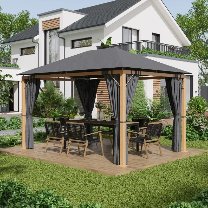 Outsunny Tonnelle de jardin rectangulaire avec rideaux et toile de toit en polyester 4 x 3 m - structure en aluminium(m-10)