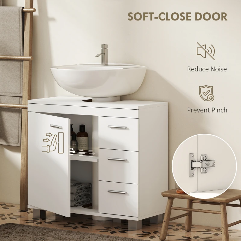 HOMCOM Bathroom Under-Sink Cabinet with Cupboard, Shelves and Drawers, White