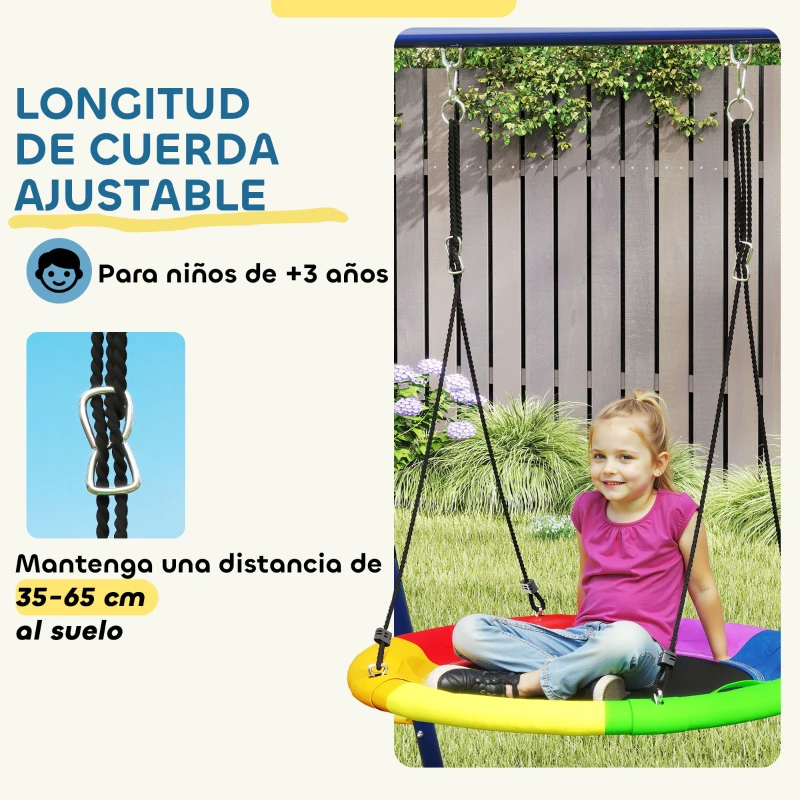 AIYAPLAY Conjunto de Columpios 6 en 1 para Niños con Nido Escalera Red para Escalar Canasta 350x183x200 cm Multicolor
