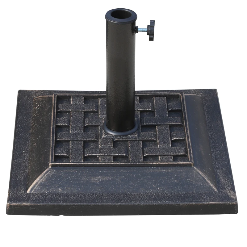Outsunny 9kg Square Garden Parasol Base Holder - Resin Outdoor Market Umbrella Stand with Adjustable Coupler, Bronze