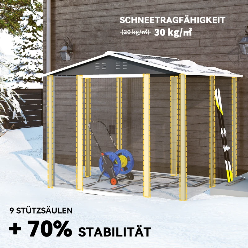 Outsunny Geräteschuppen aus Metall, wetterfest & rostfrei, abschließbar,  2,40 x 2,06 x 1,98 m, Dunkelgrau