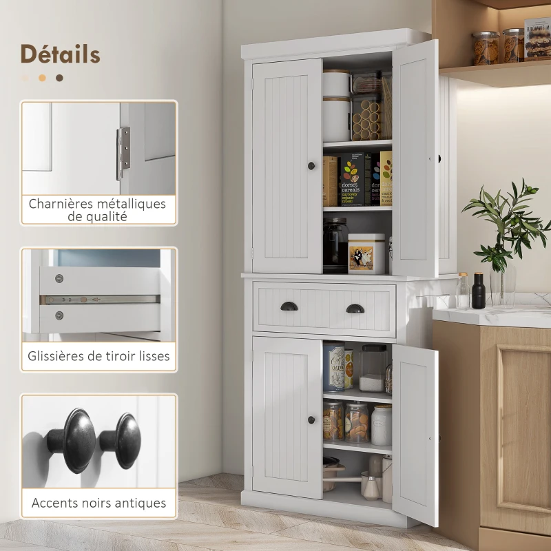HOMCOM Armoire de cuisine buffet cuisine multi-rangements étagères réglables 4 portes grand tiroir 76,2 x 40,2 x 183 cm blanc