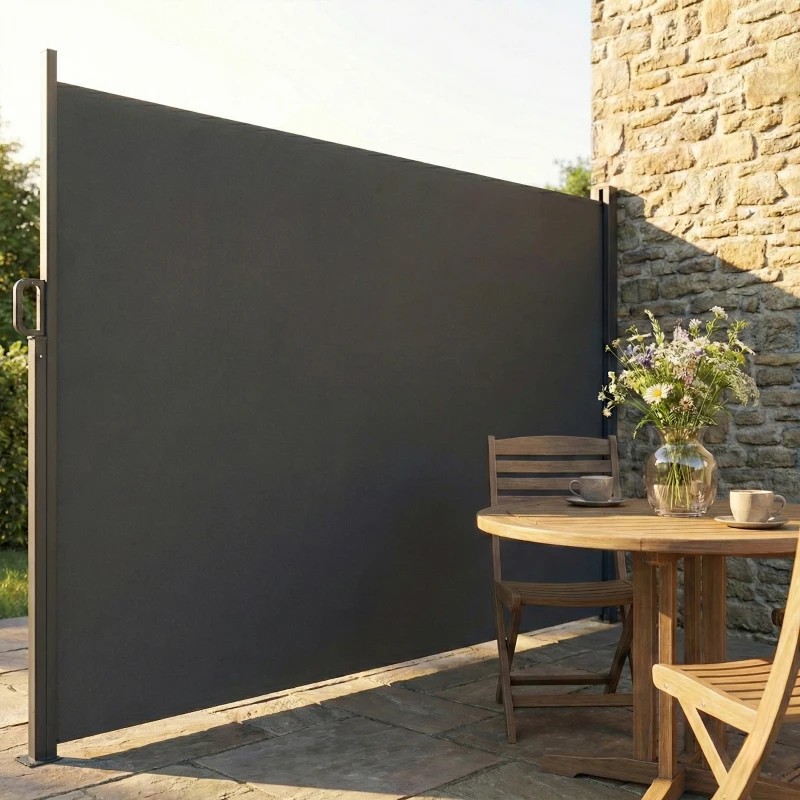 Outsunny Tenda Laterale Retrattile Impermeabile e UV 50+, in Alluminio, Acciaio e Poliestere, 420x185 cm, Grigio Scuro