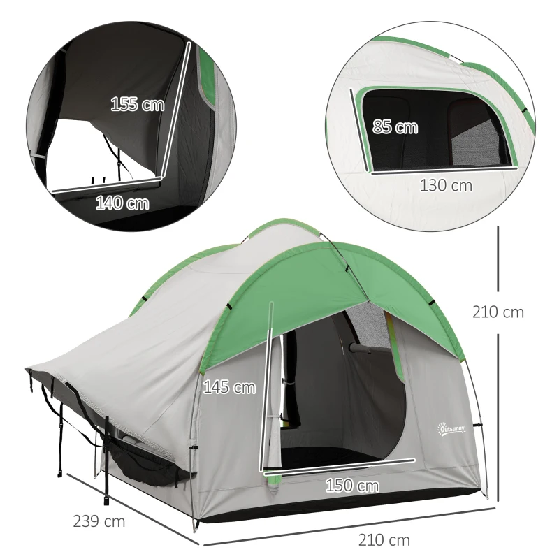 Outsunny SUV Car Tent for Camping, Waterproof PU2000mm, 5 Man Tailgate Tent, 2.4 x 2.1 m, Grey and  Green