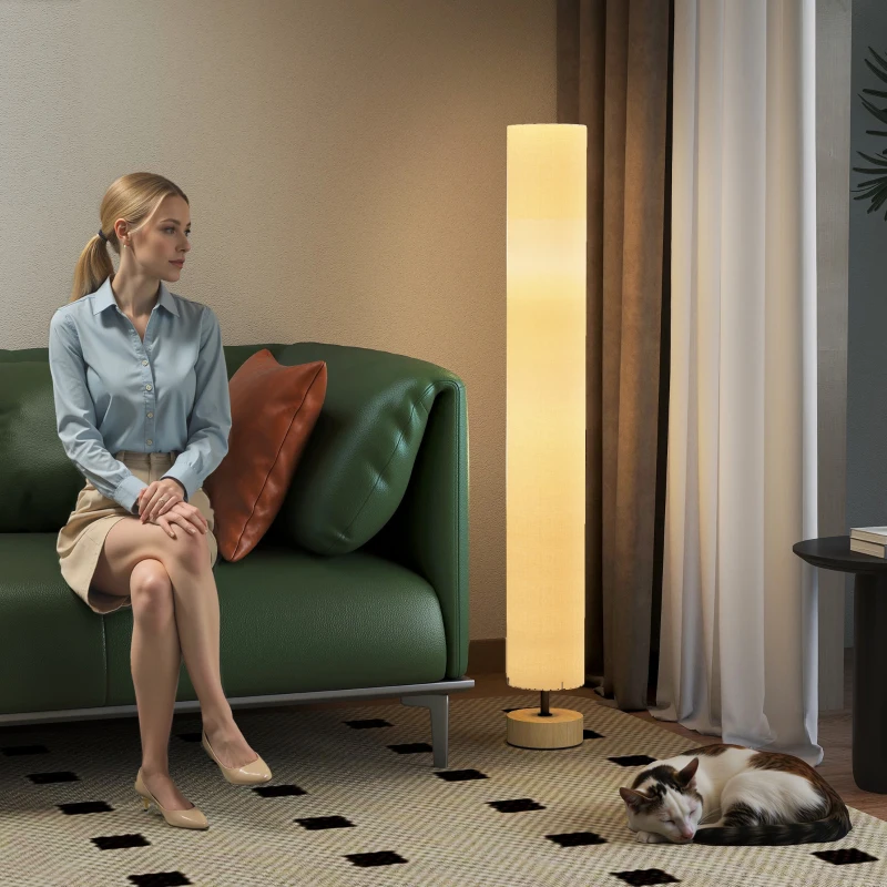 HOMCOM Lampadaire sur pied de salon avec abat-jour en lin, interrupteur à pied, 2 x douille E27, 120 cm, beige