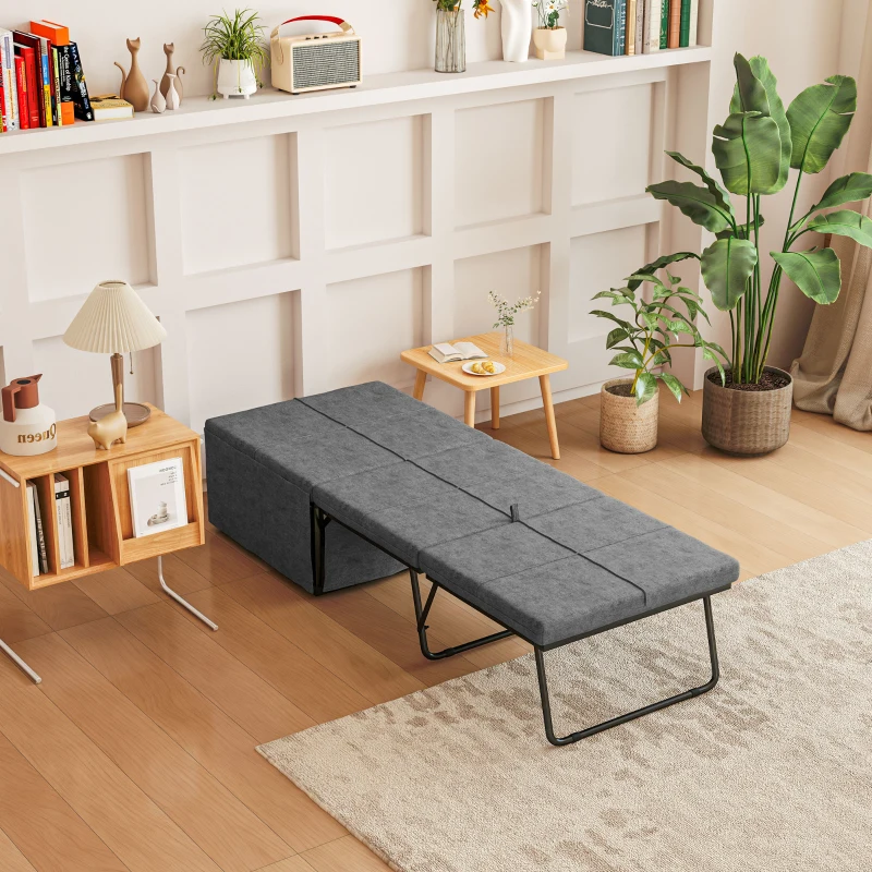 HOMCOM Cama Dobrável Puff Cama 68x180 cm com Colchão de Espuma com Capa de Proteção Cama de Convidados Carga 120 kg Cinza