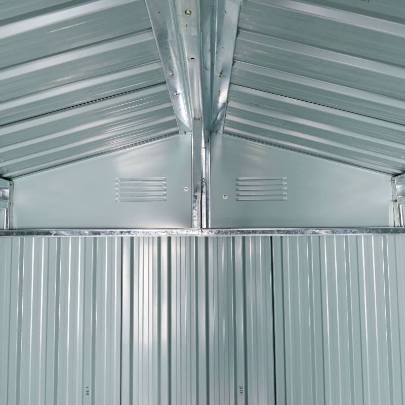 Outsunny 8 x 6ft Galvanised Steel Shed, with Double Door - Light Grey