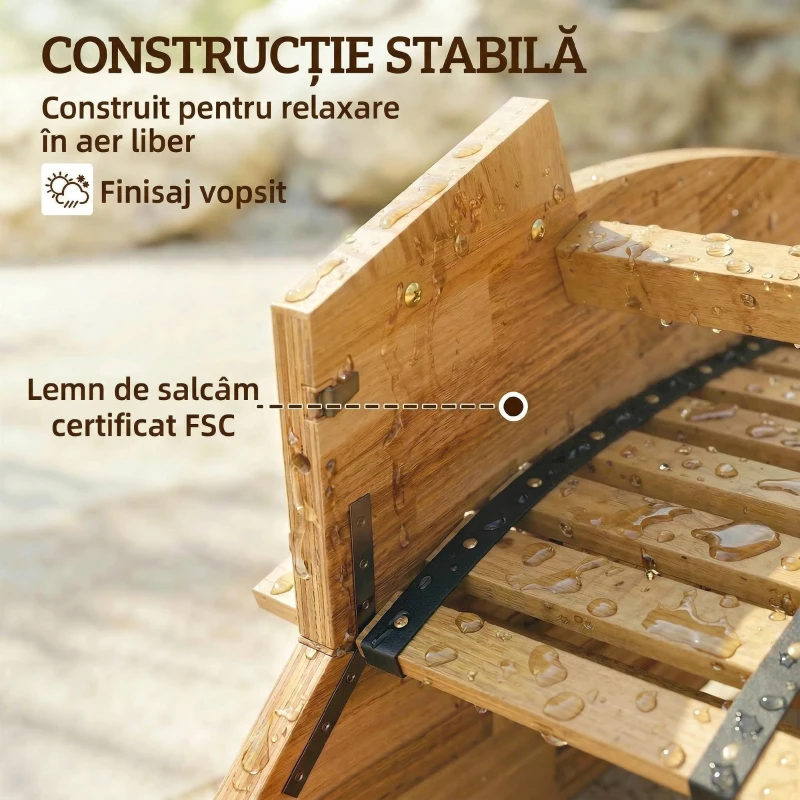 Outsunny Set de 2 Balansoare de Exterior, Șezlonguri Pliabile Ergonomice din Lemn de Acacia, Natural.