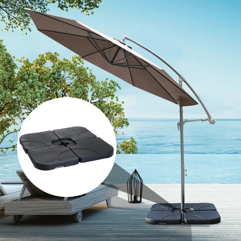 Outsunny 4-Piece Parasol Base Stand Weights for Banana Offset Umbrella, Water and Sand Filled, Up to 72kg, Black