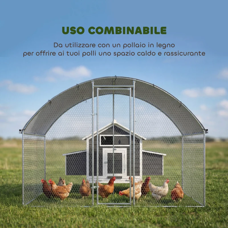 PawHut Pollaio per Galline da Esterno con Tetto Impermeabile e Serratura, in Acciaio Zincato, 2.8x1.7x1.9 m, Argento