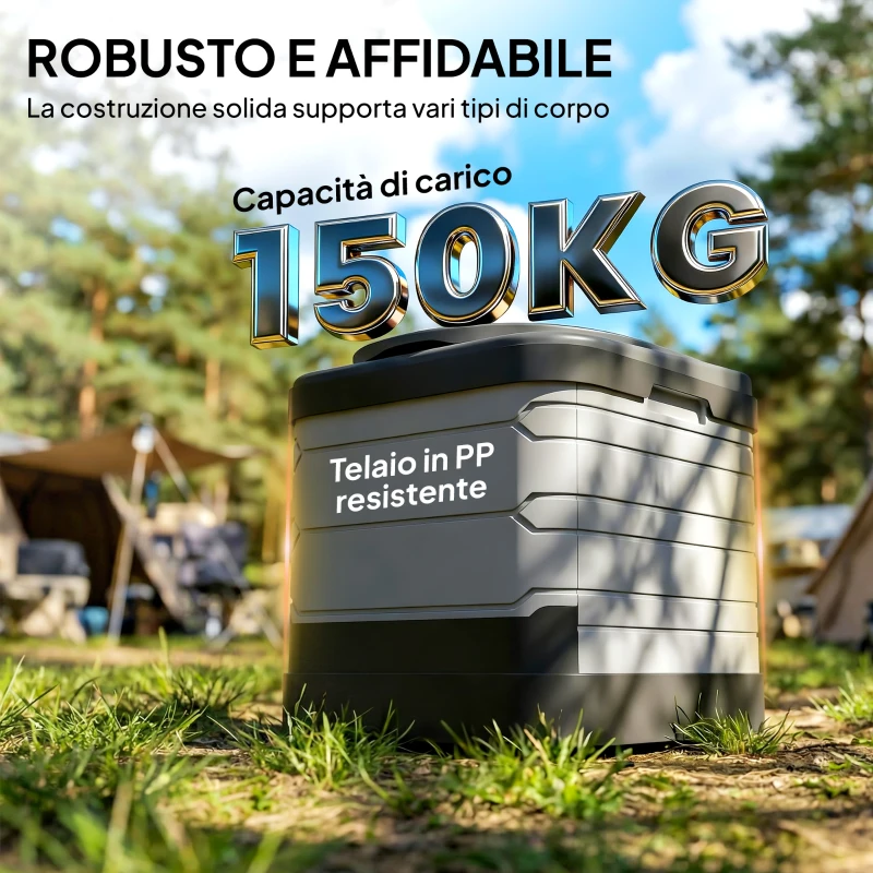 Outsunny WC Portatile da Campeggio con 12 Pacchetti Coagulanti e 12 Sacchetti di Smaltimento, 42x46x43.5 cm, Grigio e Nero