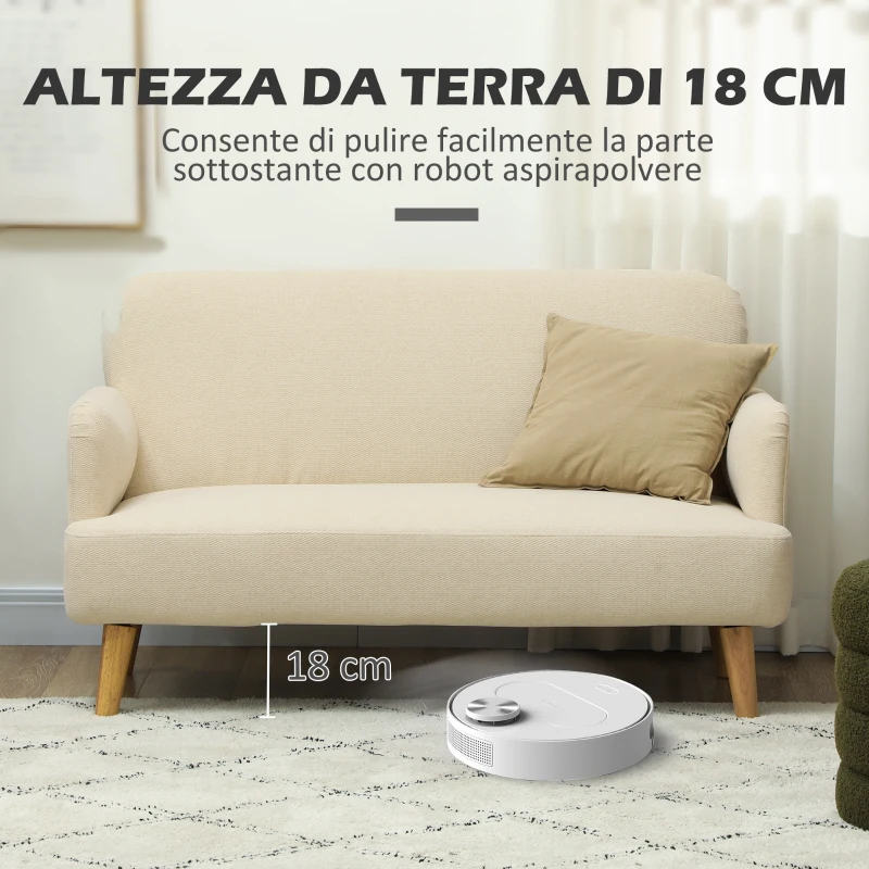 HOMCOM Divano 2 Posti Moderno Effetto Velluto con Imbottitura Spessa, 140x74x79cm, Bianco Crema