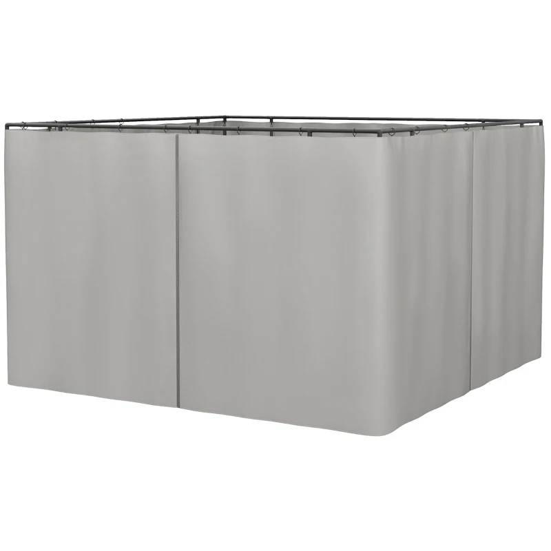 Outsunny Replacement Gazebo Curtains - 4-Panel Side Panels Only for 3 x 3 M Gazebos or Pergolas, with Hooks/C-Rings Included, Light Grey