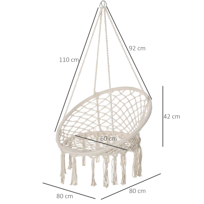 Outsunny Chaise Suspendue Fauteuil suspendu intérieur extérieur Chaise hamac de Voyage Portable Ø 80 x 42H m macramé Coton Polyester Beige