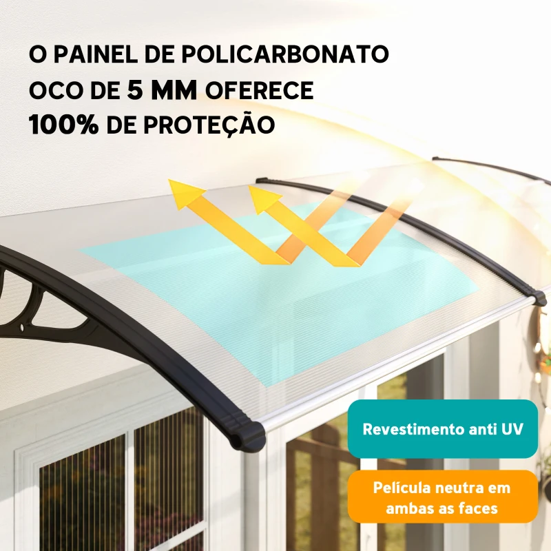 Outsunny Marquise para Portas e Janelas 195x75cm Marquise com Proteção para Sol e Chuva com Painéis de Policarbonato Transparente