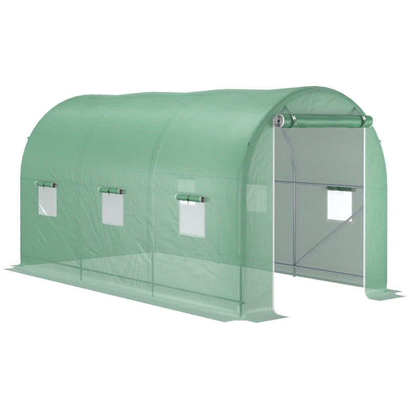 Outsunny Serre de Jardin Tunnel Surface Sol 8 m² 4L x 2l x 2,05H m châssis Tubulaire renforcé Porte zippée 6 fenêtres enroulables Vert