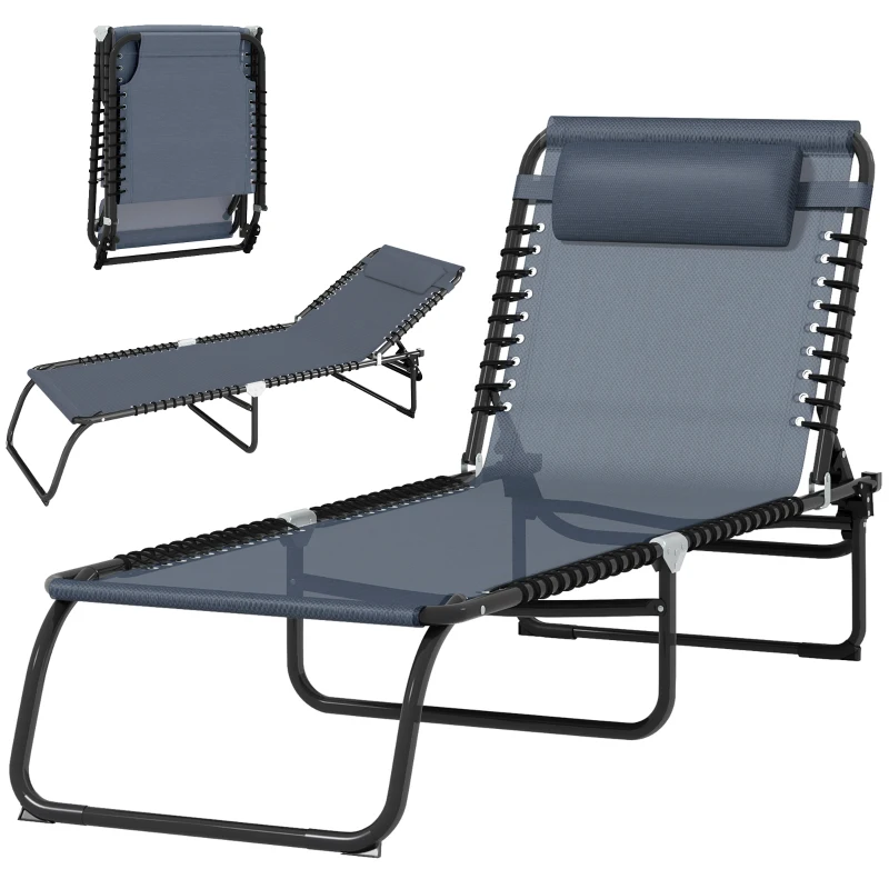 Outsunny Folding Sun Lounger, 3 Positions-Grey