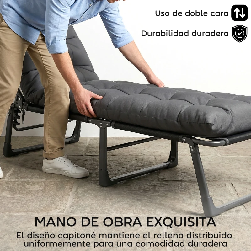 Outsunny Juego de 2 Cojines para Tumbonas 180x55 cm Cojines para Sillas de Jardín Gruesas UPF30+ con 4 Cintas Gris Oscuro