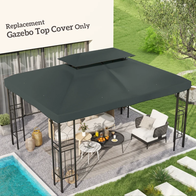 Outsunny 3x4m Gazebo Canopy Replacement Cover, 2 Tier Top Roof UV Cover Garden Patio Outdoor Sun Awning Shelters, Charcoal Grey (TOP COVER ONLY)