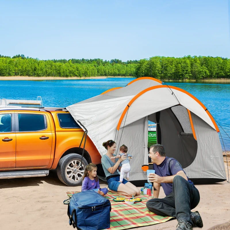 Outsunny SUV Car Tent for Camping, Waterproof PU2000mm, 5 Man Tailgate Tent, 2.4 x 2.1 m, Grey and Orange