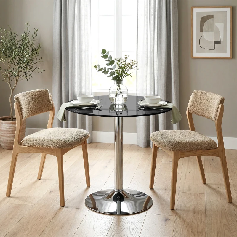 HOMCOM Round Bar Table, Modern Dining Table with Tempered Glass Top and Steel Frame for 4, 70 x 70 x 75.5cm, Black