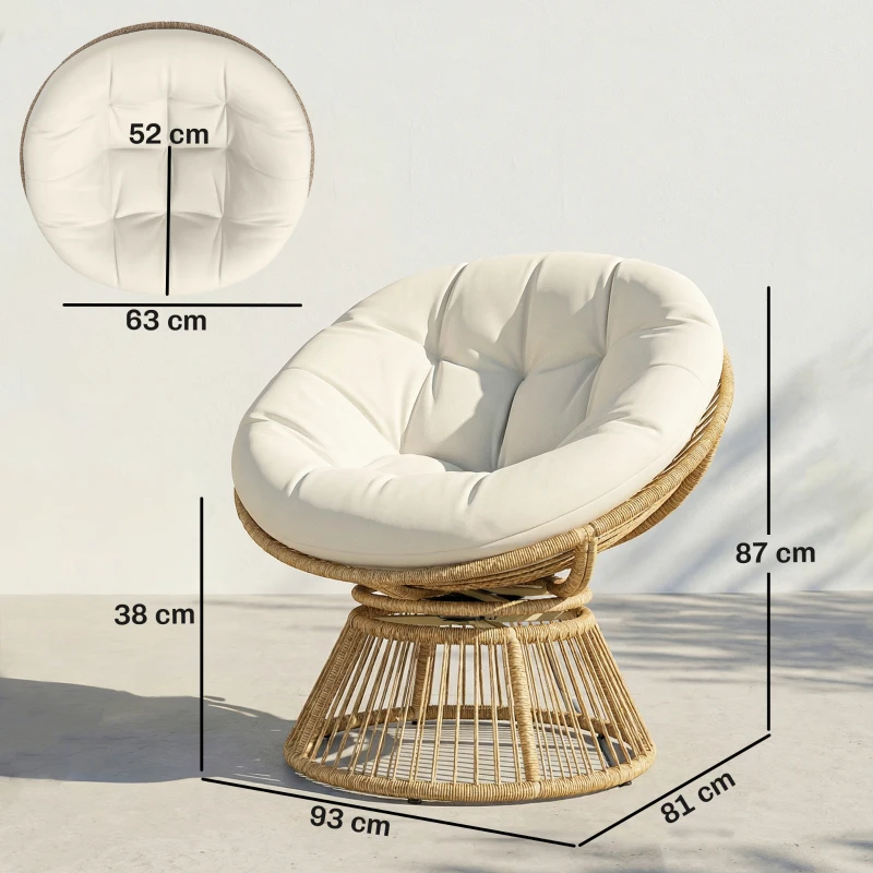 Outsunny Fotoliu Papasan Rotativ 360° Moon Chair cu Pernă pentru Interior/Exterior, Crem Alb