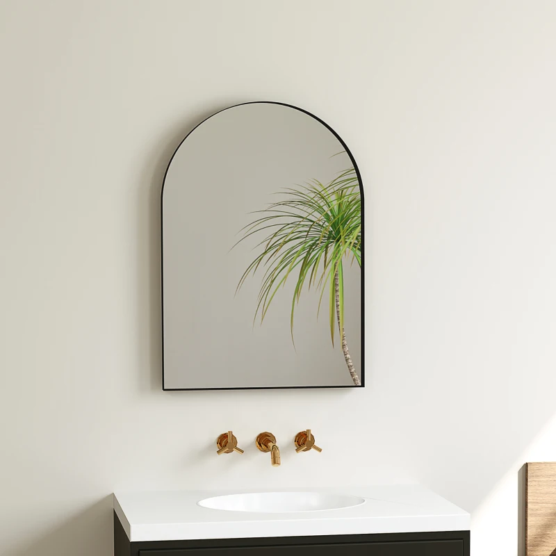 HOMCOM Miroir mural arqué miroir de salle de bain avec cadre en alliage d'aluminium pour chambre salon entrée 50 × 70 cm noir
