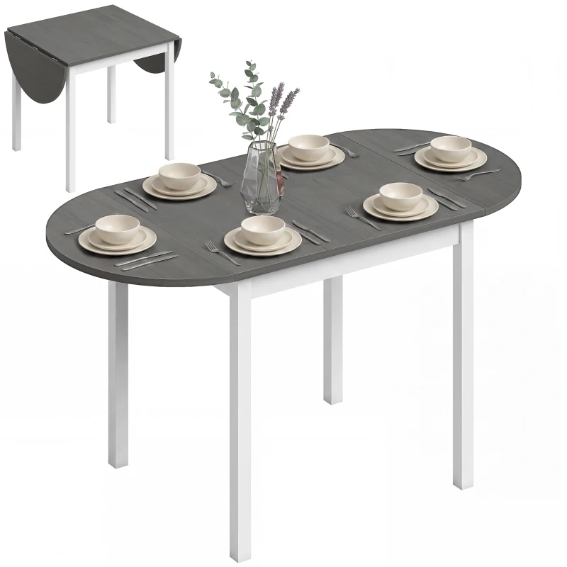 HOMCOM 4-6 Person Wooden Drop-Leaf Table - Grey