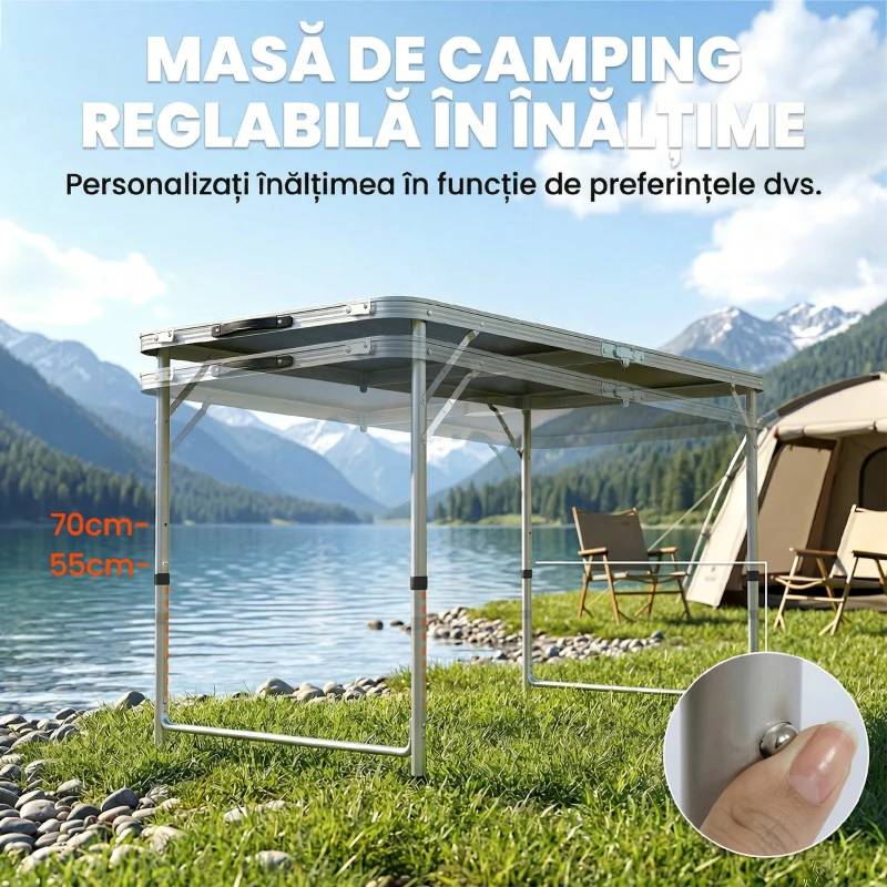 Outsunny Set masă de camping și masă de picnic pliabilă, reglabilă, negru