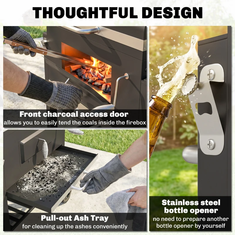 Outsunny Charcoal Grill, with Height-Adjustable Coal Pan - Black