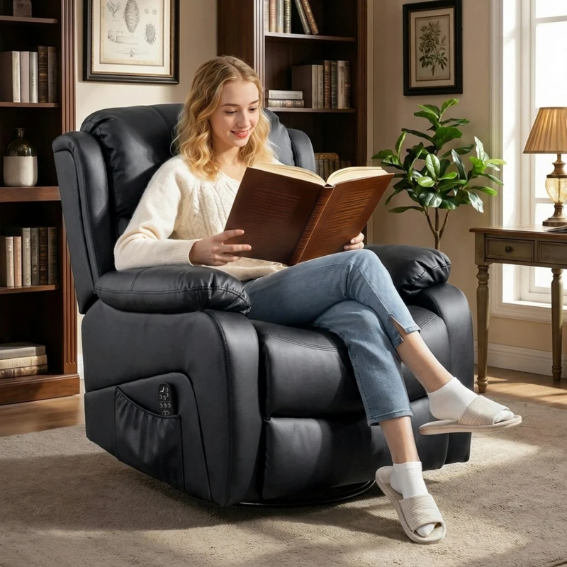 HOMCOM Poltrona Relax Reclinabile con 8 Punti Massaggianti, Riscaldanti e Poggiapiedi, 87x97X100 cm, Nero