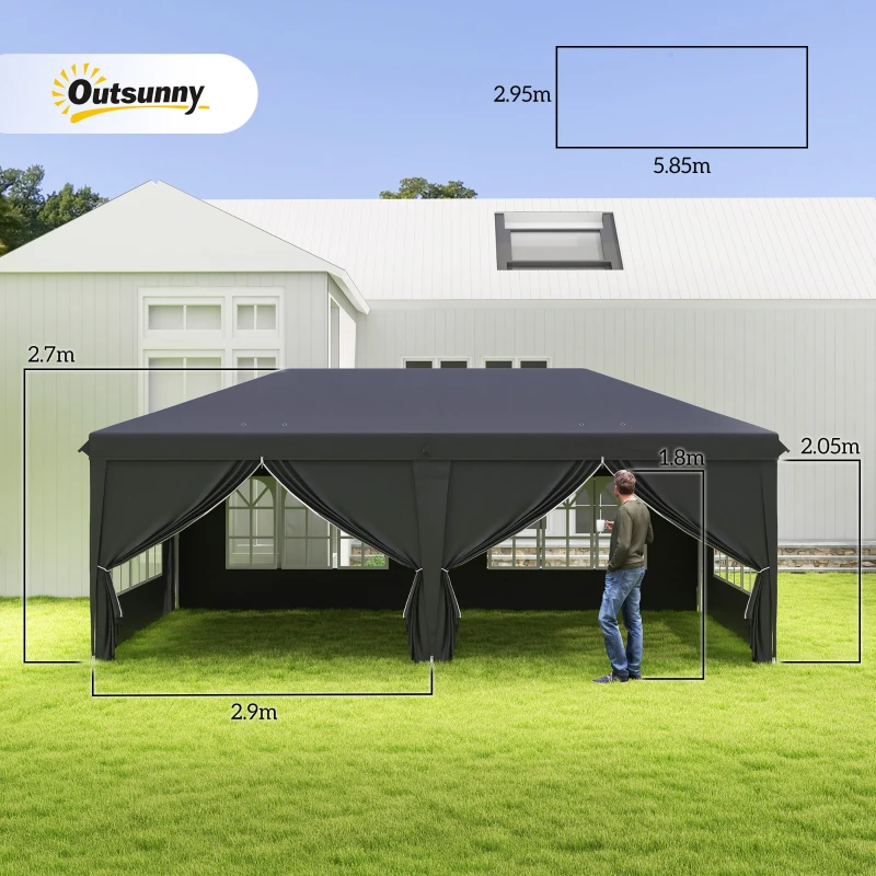 Outsunny 3 x 6 m Pop Up Gazebo with Sides and Windows, Height Adjustable Party Tent with Storage Bag for Garden, Camping, Event, Black(m-3)