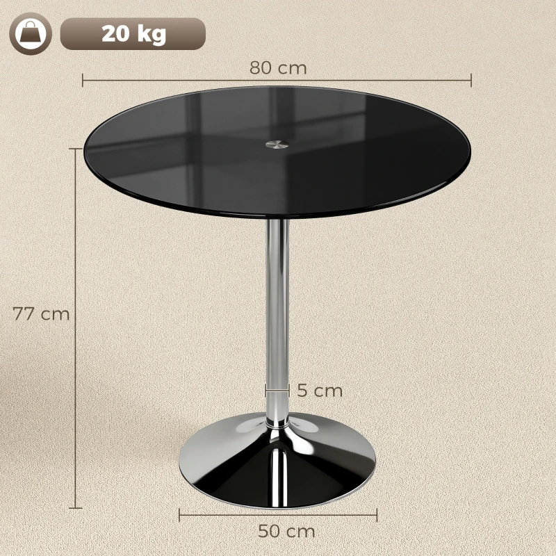 HOMCOM Round Bar Table, Modern Dining Table with Tempered Glass Top and Steel Frame for 4, 80 x 80 x 77cm, Black
