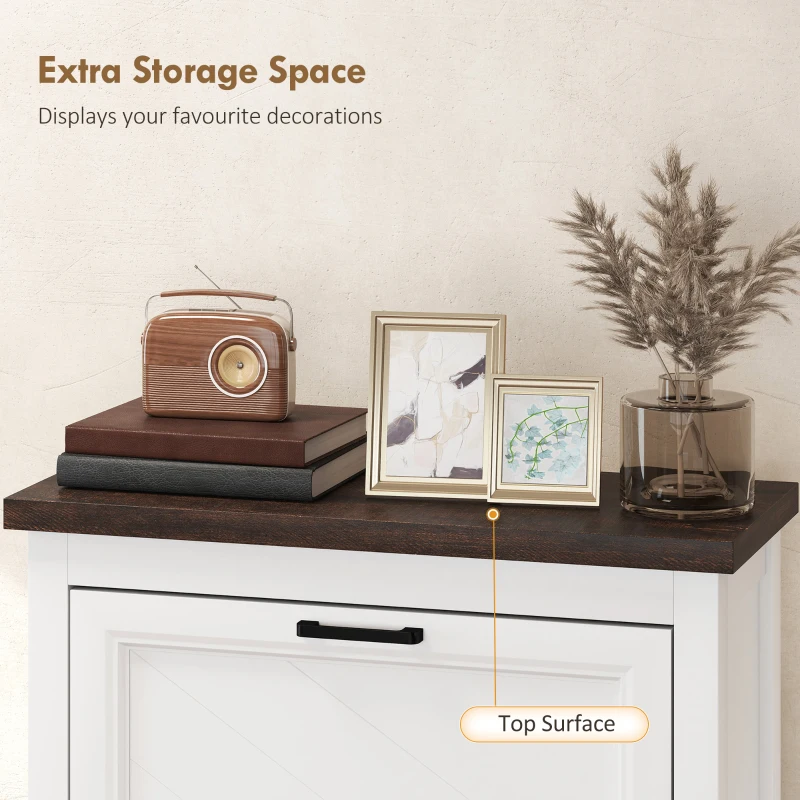 HOMCOM Shoe Cabinet with 3 Flip Drawers, Farmhouse Narrow Shoe Storage Cabinet with Adjustable Shelves, White