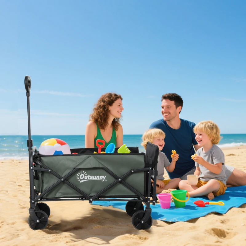 Outsunny Chariot de transport pliable chariot à roulettes avec poignée télescopique avec ouverture arrière 76 x 48 x 92 cm vert