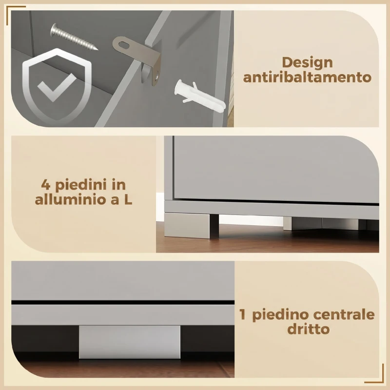 HOMCOM Scarpiera con Specchio, 4 Cassetti Ribalta, Scarpiera Ingresso, Grigio