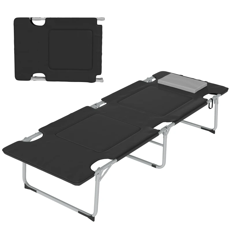 Outsunny Lit de camping pliable lit de camp pour adultes portable avec oreiller amovible rembourrage mousse 183 x 66 x 33 cm noir