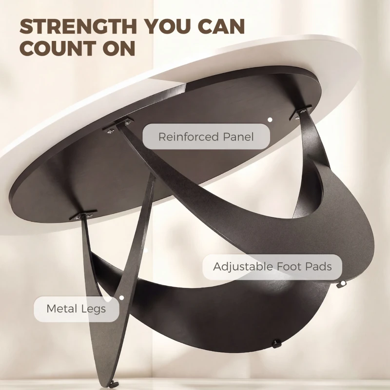 HOMCOM Coffee Table Sintered Stone Top Adjustable Foot Pads Modern Centre Table for Living Room White and Black