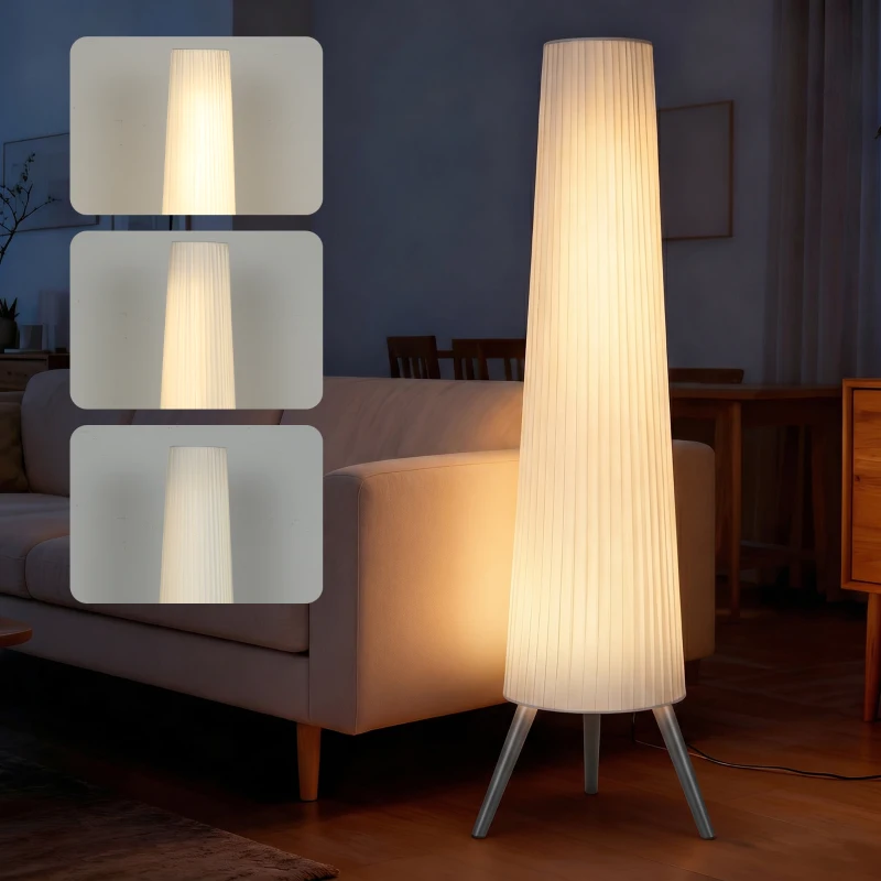 HOMCOM Dimmable Tripod Floor Lamp with Foot Switch, Nordic Standing Lamp with Fabric Shade, 153cm, White