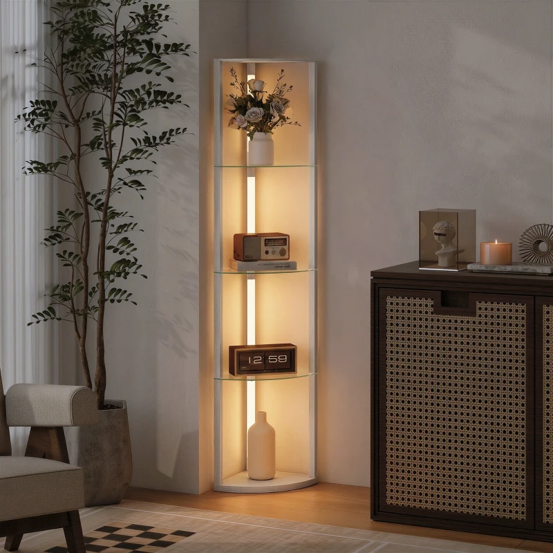 HOMCOM LED Floor Lamp with Shelves, Dimmable Standing Lamp with Foot Switch for Living Room, Bedroom, Grey