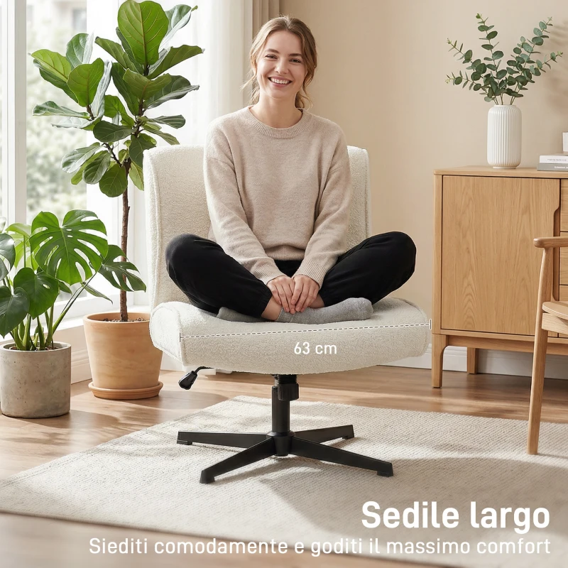 HOMCOM Poltrona da Salotto Girevole 360° Senza Braccioli con Altezza regolabile, Velluto a Goccia, Crema