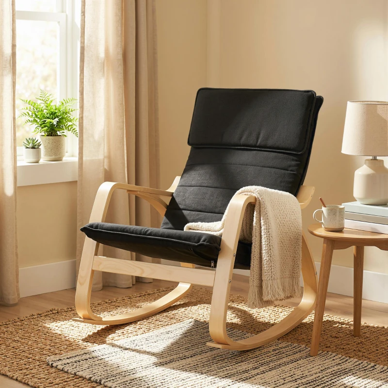 HOMCOM Lounge Chair, Comfortable Relax Rocking Chair with Headrest, 67W x 92D x 89H cm, Black