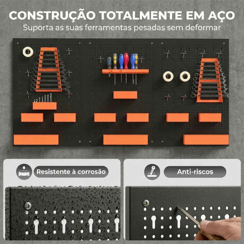 HOMCOM Organizador de Ferramentas de Parede de 33 Peças 120x60 cm com Ganchos Contentores e Prateleiras Preto e Laranja