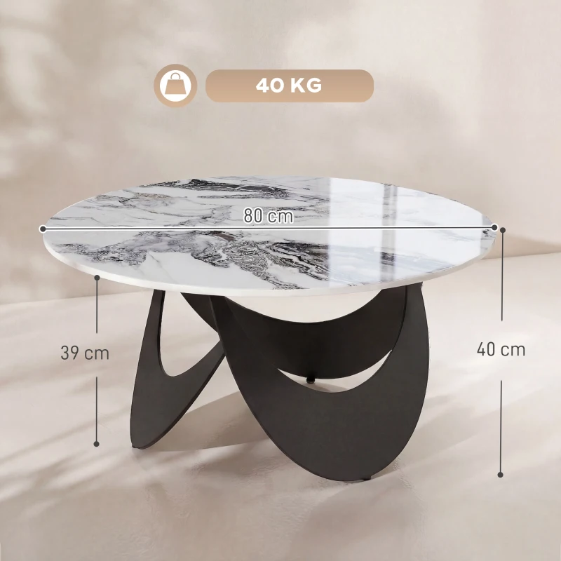 HOMCOM Coffee Table Sintered Stone Top Adjustable Foot Pads Modern Centre Table for Living Room White and Black