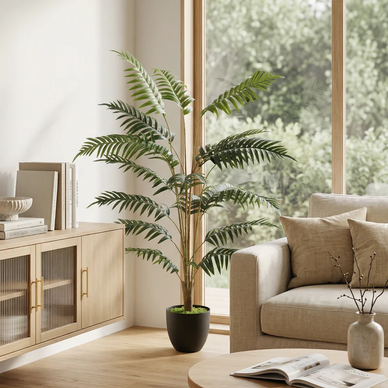 HOMCOM Artificial Fern Topiary Tree, Realistic Artificial Plant in Cement Pot, Fake Plant, 120cm