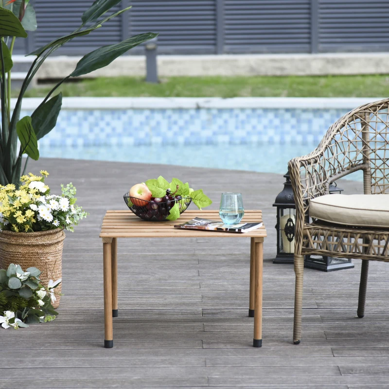 Outsunny Table basse de jardin pliable table de camping Plateau à Lattes dim. 58L x 58l x 40H cm Sac Transport Inclus Bois Sapin pré-huilé montage rapide
