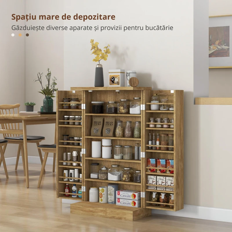 HOMCOM Bufet de bucătărie de depozitare cu 12 rafturi la uși rafturi reglabile 60 x 30 x 104 cm efect lemn natural