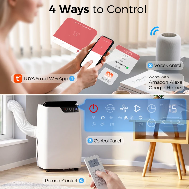 HOMCOM Portable Air Conditioner 12000 BTU, 4-in-1 AC Unit with Cool, Dehumidifier, Fan, Sleep Mode, WiFi Voice Remote Control